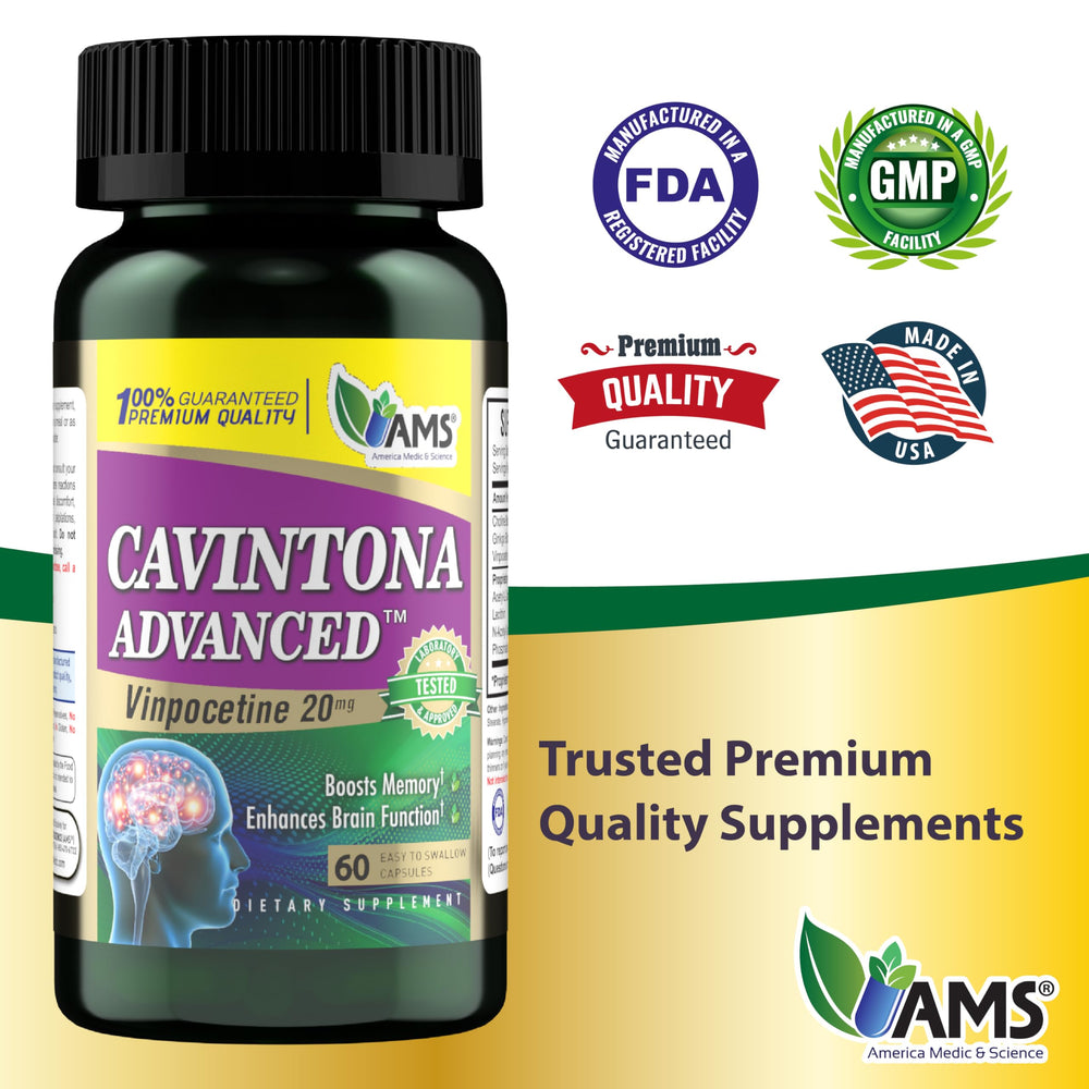 Brain-health illustration linked to Cavintona Advanced cognitive support.