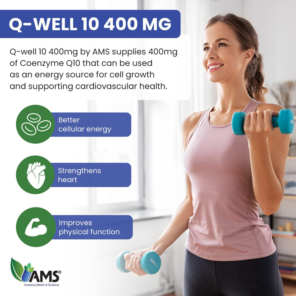 America Medic and Science Q-Well-10 softgels closeup emphasizing absorption