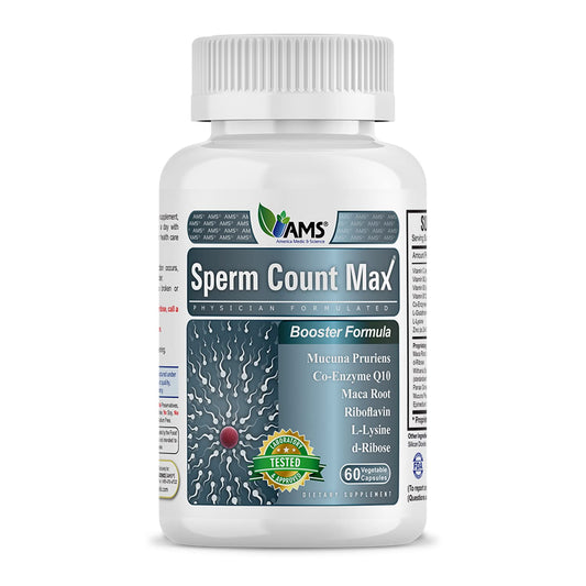 America Medic & Science Sperm Count Max bottle close-up for daily fertility support