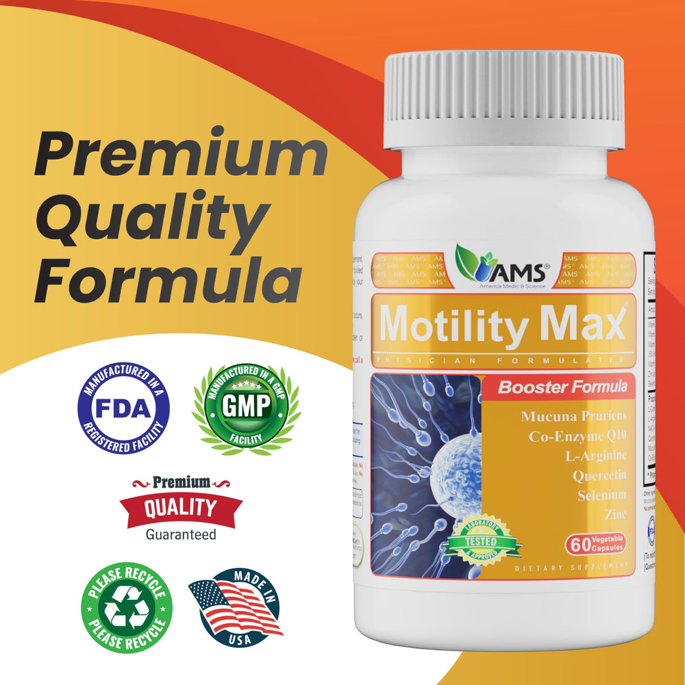 Motility Max vial beside glass, suggesting convenient daily supplementation.