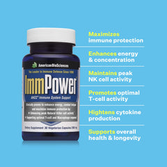 American BioSciences ImmPower label detail emphasizing AHCC ingredients and dosage.