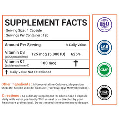 American Choice Vitamin D3 + K2 capsules ready to absorb for bone support.
