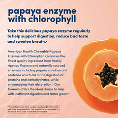 American Health Papaya Enzyme with Chlorophyll closeup featuring chlorophyll and peppermint for fresh breath