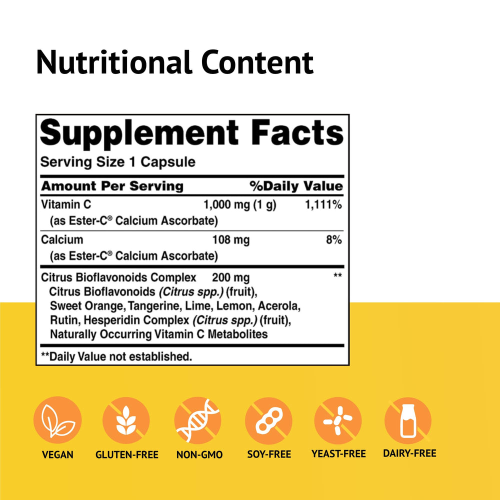 American Health Ester-C 1000 mg capsules closeup highlighting citrus bioflavonoids