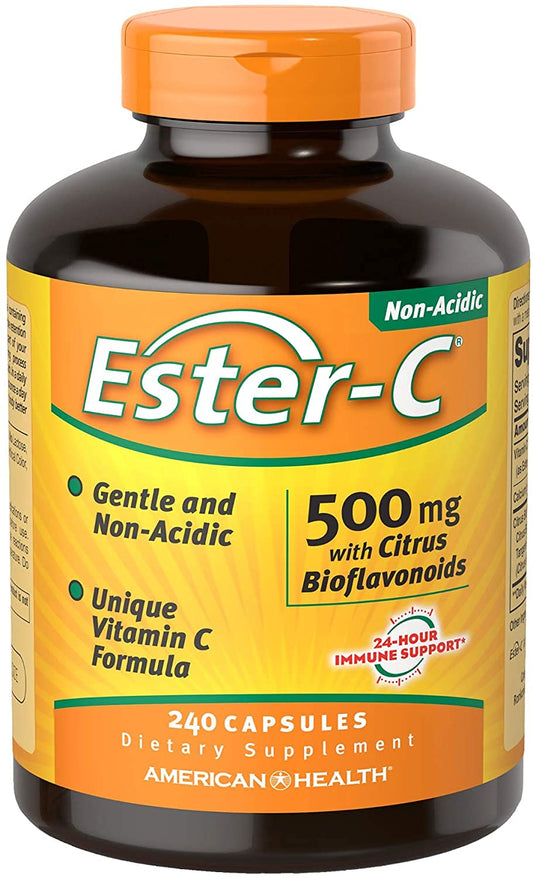 American Health Ester-C 500 mg with Citrus Bio bottle — convenient daily vitamin C source.