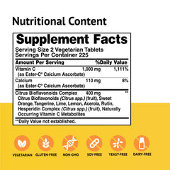 American Health Ester-C bottle label close-up showing non-GMO and vegan certifications.