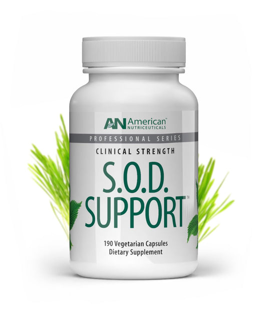 American Nutriceuticals S.O.D. Support bottle with capsules for daily antioxidant support.