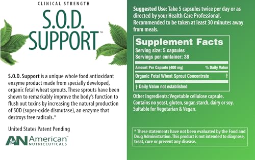 American Nutriceuticals S.O.D. Support capsules ready to swallow for detox-friendly supplementation.