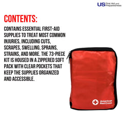 American Red Cross kit shows clear pockets for quick access to bandages and wipes.