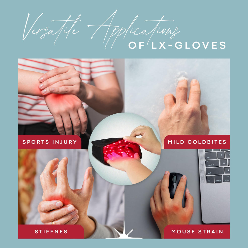 American Wellness Authority red light gloves two-pack for symmetrical coverage during therapy.