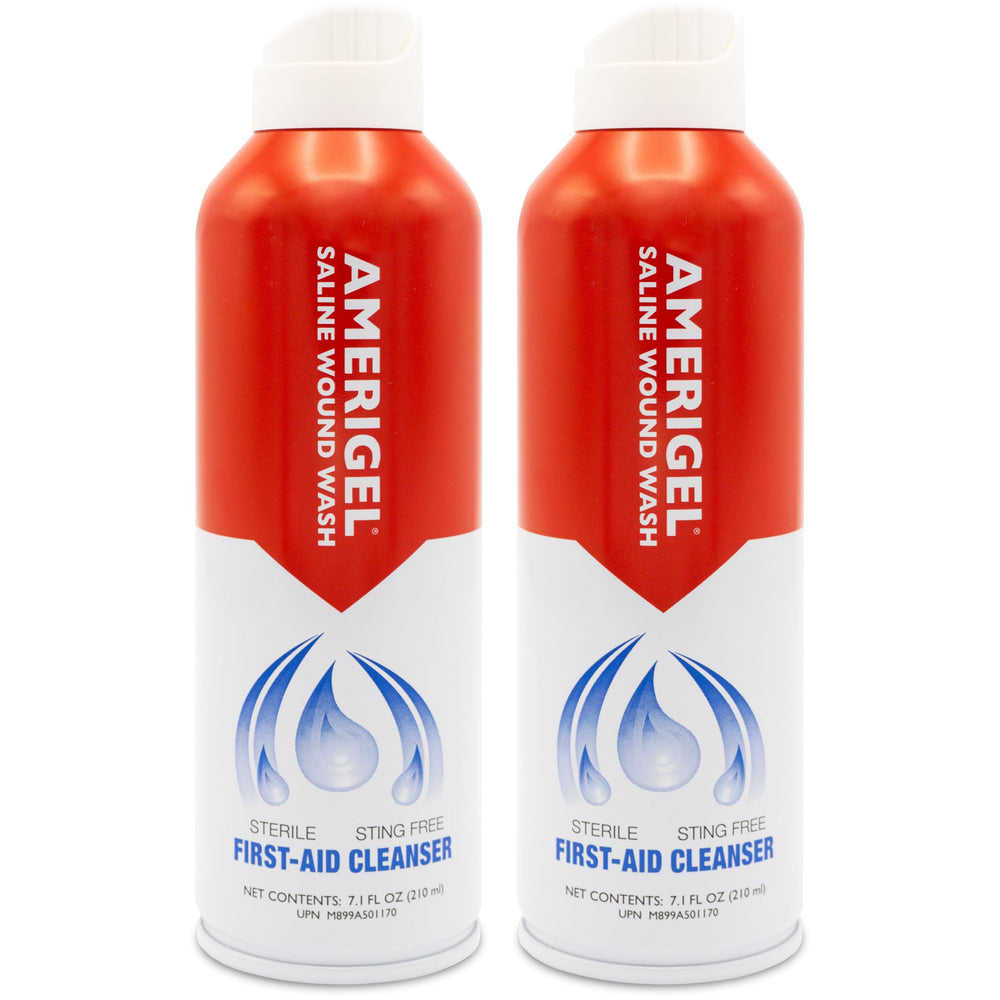 AMERIGEL Saline Wound Wash pack of 2 for travel-ready cleansing without sting.