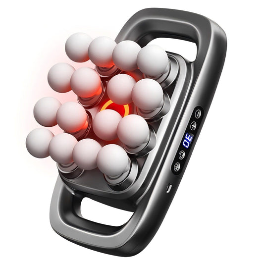 Amervie 16-head massage gun targets back muscles for deep relaxation and recovery.