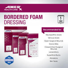 AMERX Bordered Foam Dressing absorbs large volumes of wound fluid.