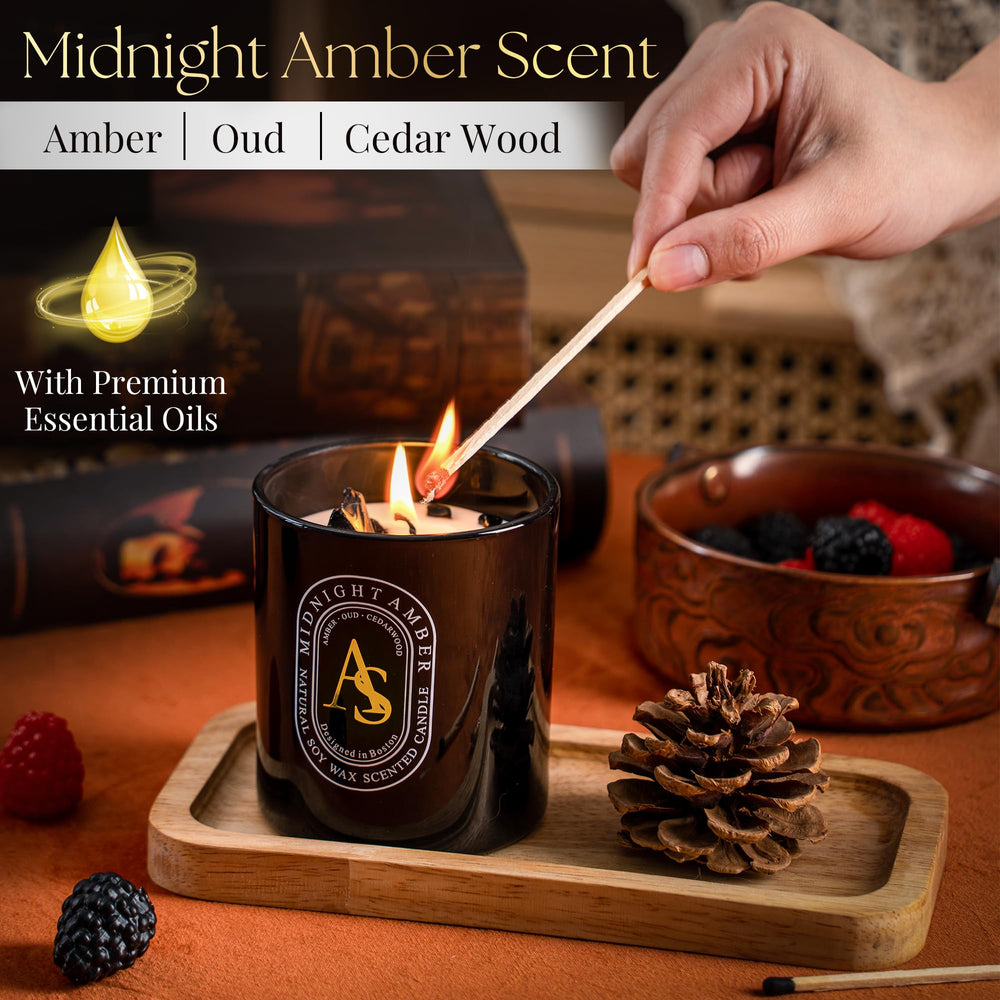 Ames Soeurs Amber Oud black luxury jar enhances room ambiance and aroma.