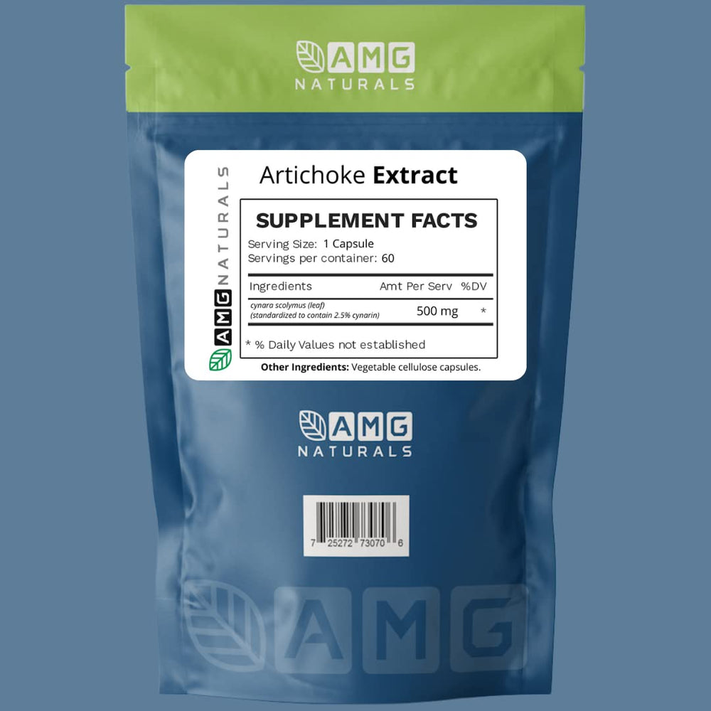 AMG Naturals Artichoke Extract capsules ideal for easy daily supplementation and wellness support.