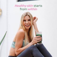 Ami Fitness Glow Greens Powder probiotics and enzymes aid comfortable digestion.