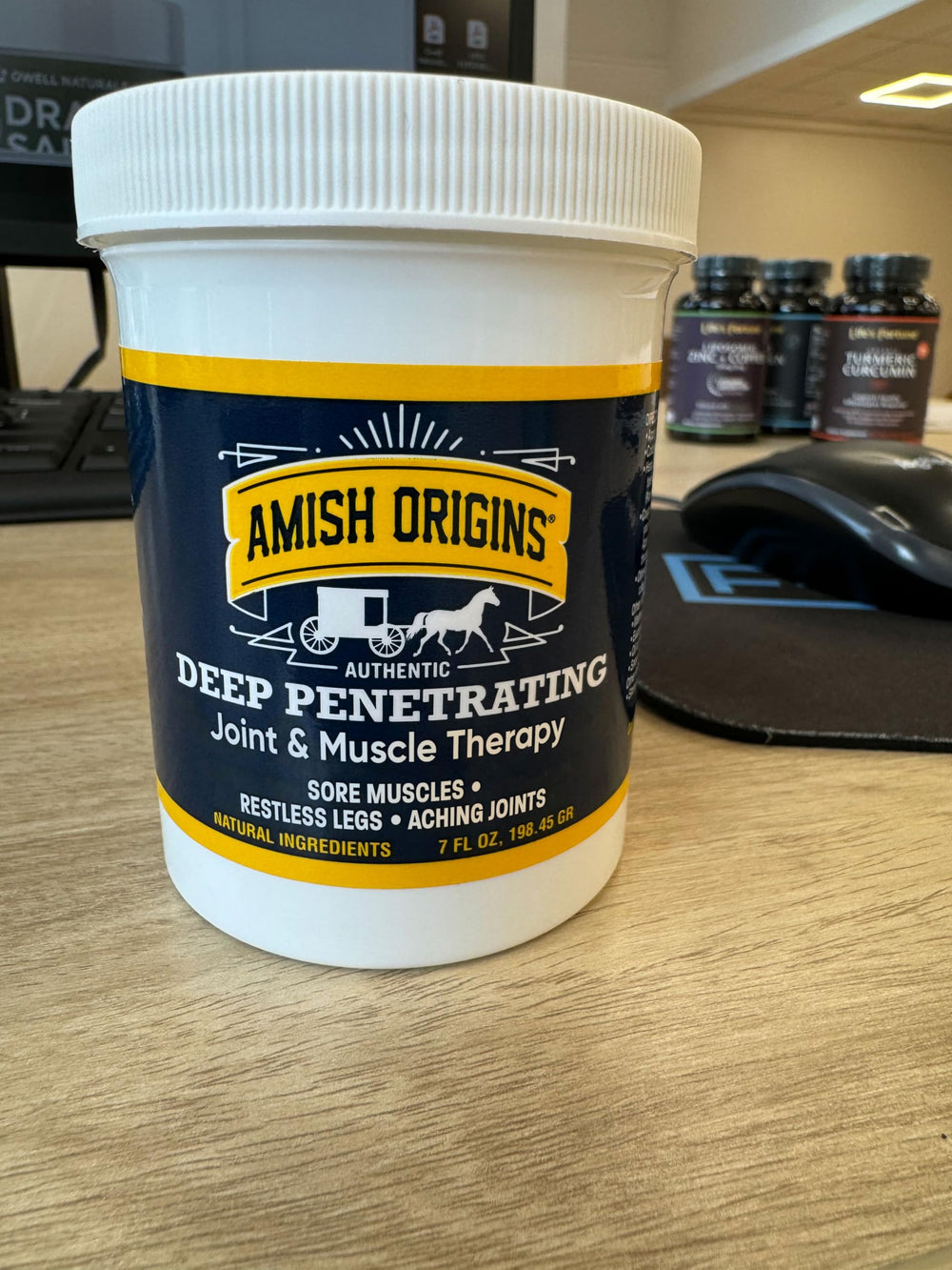 Amish Origins easy-to-use ointment applied to target area for relief.
