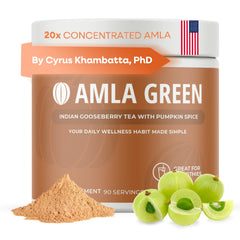 Amla Green 20x concentrated amla powder tub shown for daily antioxidant support