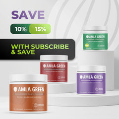 Lab-tested quality seal on Amla Green bottle