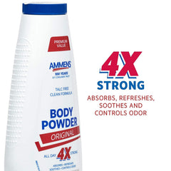 AMMENS Body Powder Original provides deodorant protection with a refreshing feel.