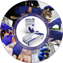 Powder-free AMMEX Indigo Nitrile Exam Gloves reduce residue during tasks.