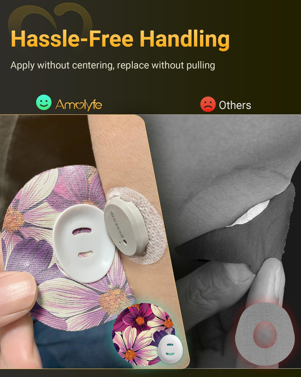 Amolyfe adhesive remover wipes closeup easy removal