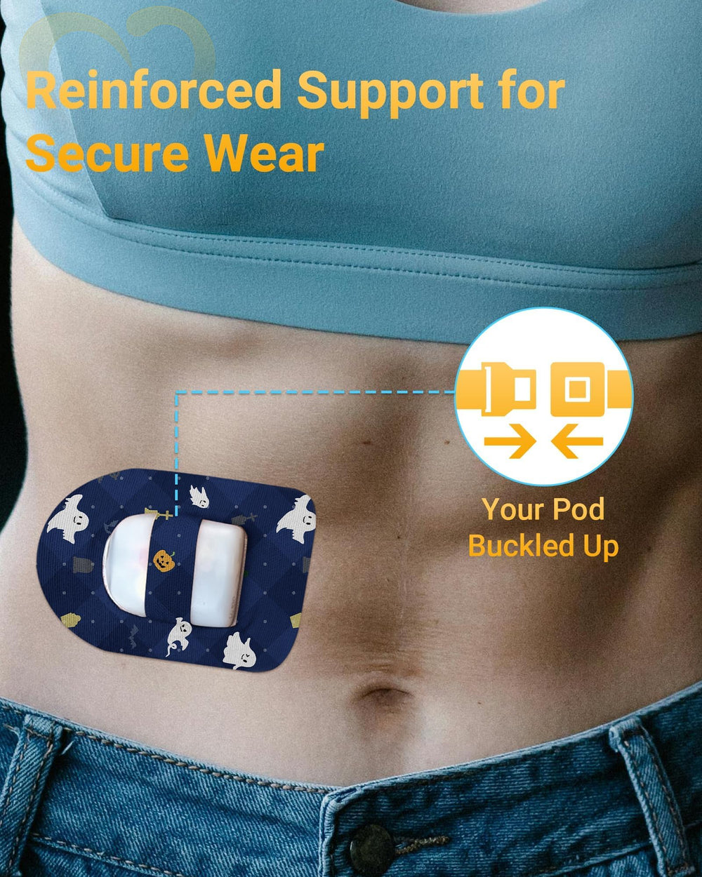 Amolyfe Omnipod overpatch hypoallergenic waterproof material protects the pod.