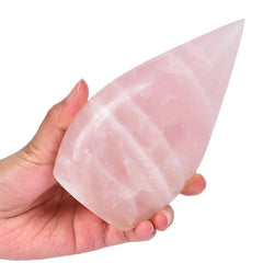 AMOYSTONE rose quartz wand drop viewed from the front, ideal for meditation ambiance.
