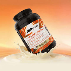AMPOWER Vanilla Bean Whey packaging on a table highlights its blend