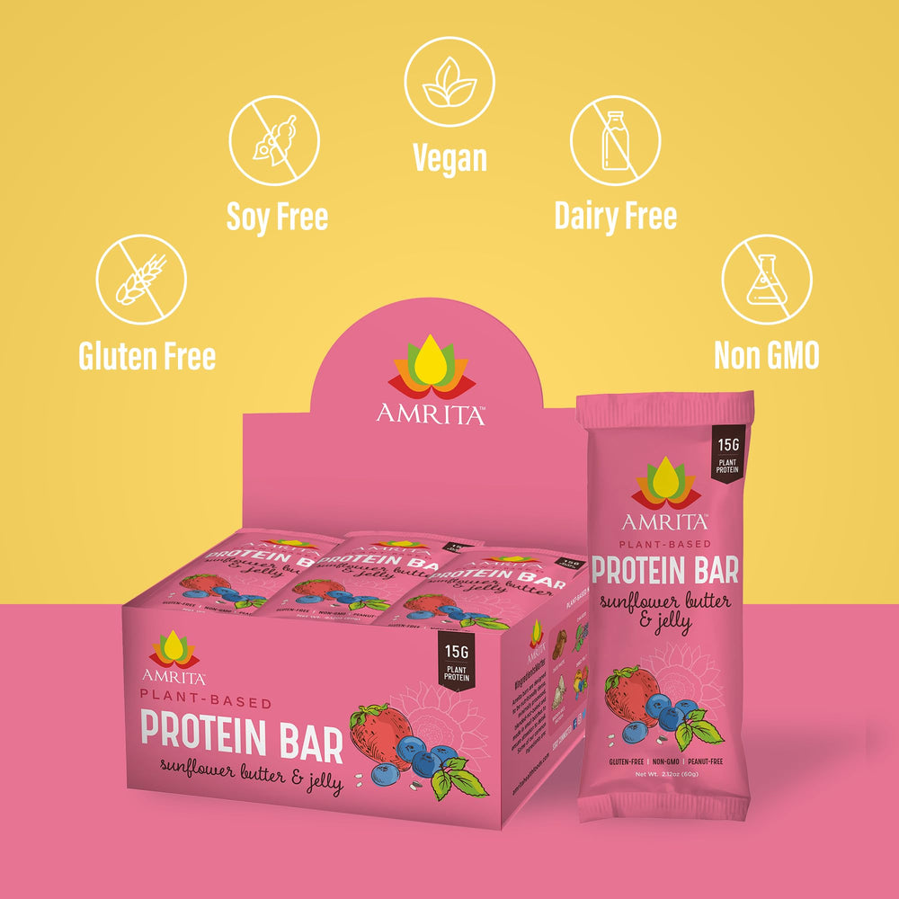 Cross-section of Amrita bar revealing chewy center with plant protein.