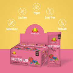 Cross-section of Amrita bar revealing chewy center with plant protein.