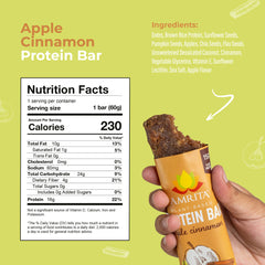 Amrita nut-free bar ingredients close-up highlighting natural protein sources.