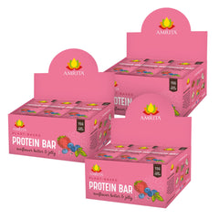Amrita Nut Free Sunflower Butter and Jelly bars packaging highlights peanut-free and gluten-free snack.