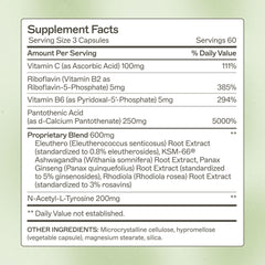 Closeup of capsule jar emphasizing gluten-free, dairy-free, non-GMO attributes.