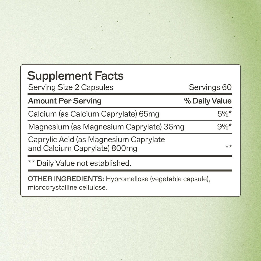 Caprylic acid capsules from Amy Myers MD support gentle digestion.