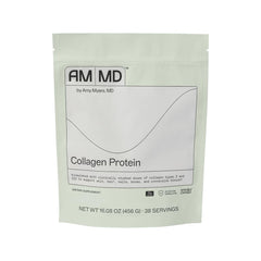 Amy Myers MD collagen protein powder bottle front view supporting skin and hair health.