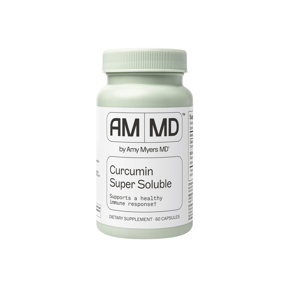 Amy Myers MD Curcumin Super Soluble bottle showing BCM-95 turmeric for immune support