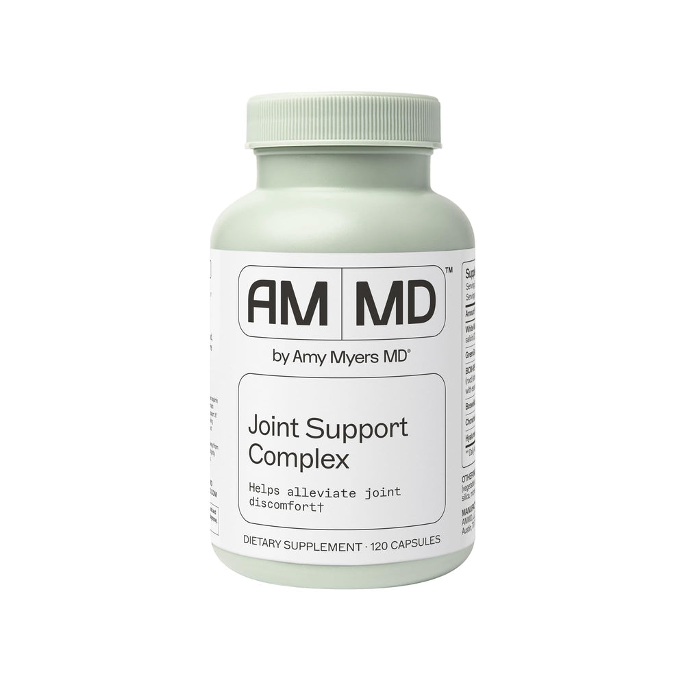 Amy Myers MD Joint Support Complex bottle with capsules promoting joint comfort.