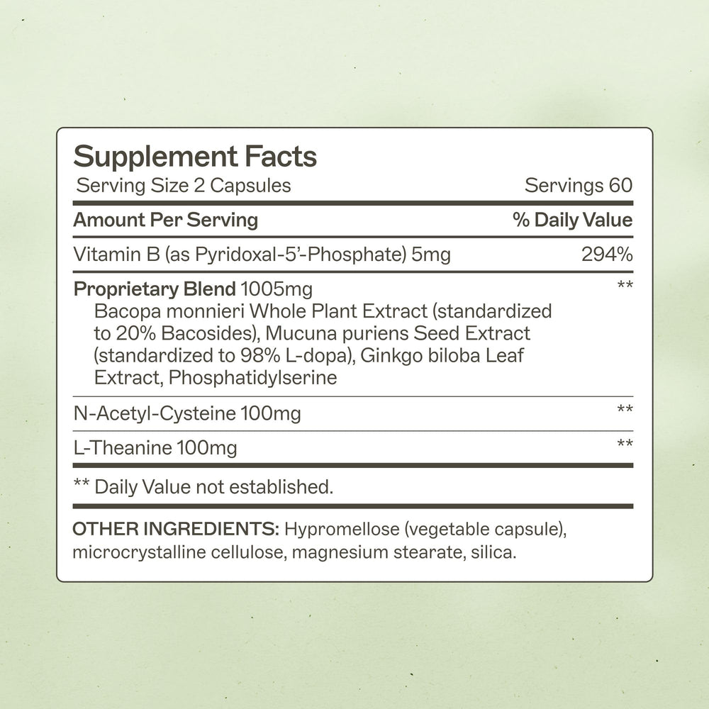 Amy Myers MD NeuroLive bottle back showing ingredients for memory support.