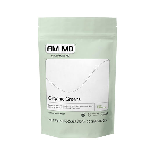 Amy Myers MD Organic Greens Powder tub front for daily vitality