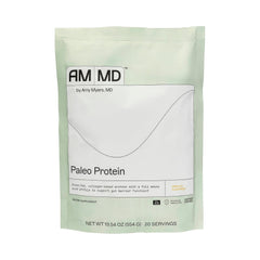Amy Myers MD Paleo Protein Vanilla Bean packaging highlights gluten-free and dairy-free formula.