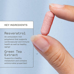 Amy Myers MD Resveratrol label closeup highlighting clean ingredients for daily wellness