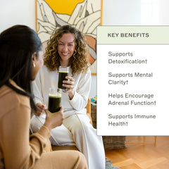 Closeup of Amy Myers MD Organic Greens Powder with spirulina blend