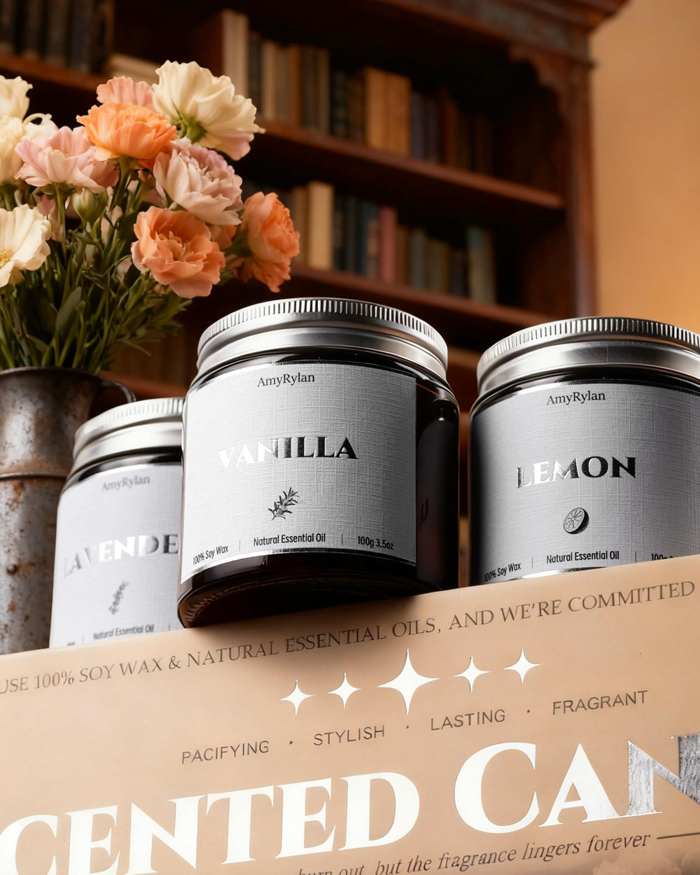 AMYRYLAN artisanal-candlecraftsmanship candles show handmade quality.