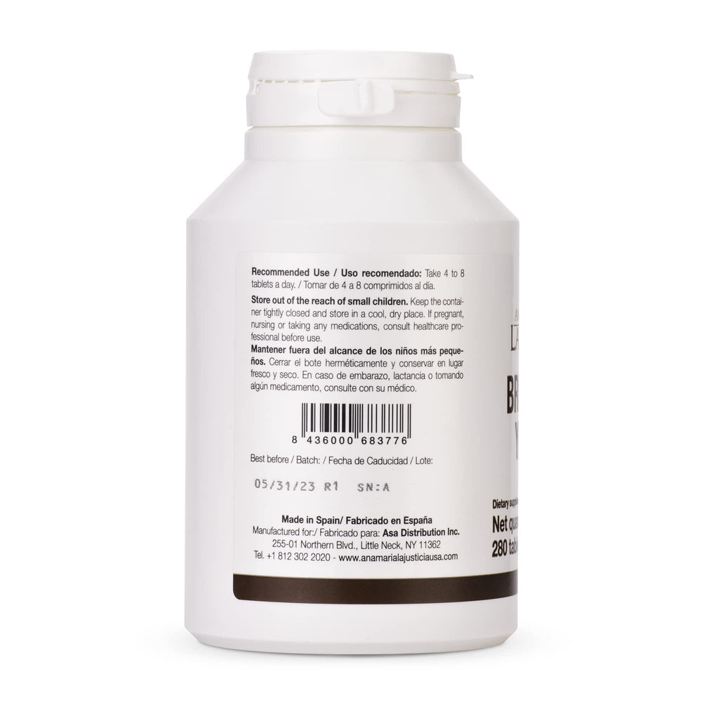 Close-up of Ana María Lajusticia Brewer's Yeast tablets, a convenient protein and vitamin source.