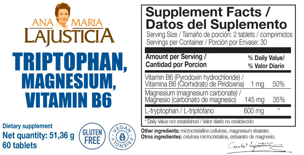 Ana María Lajusticia tryptophan pack night bottle featuring evening formula with melatonin