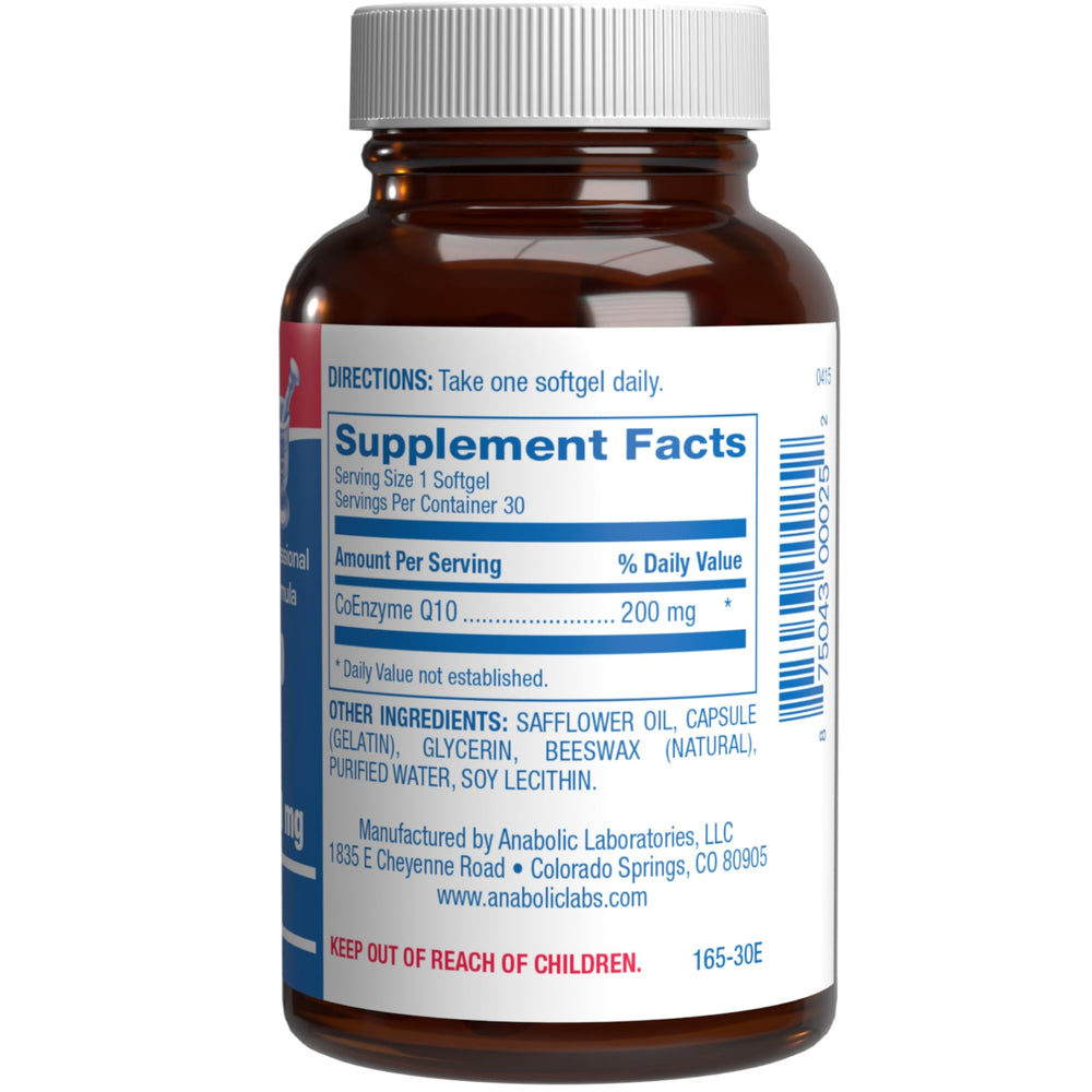 User-friendly design of Anabolic Laboratories CoQ10 bottle promotes routine use.