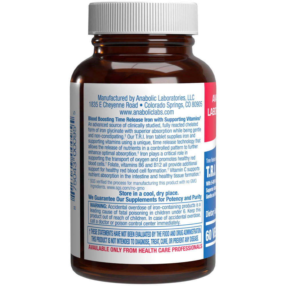 Anabolic Laboratories iron and vitamin C bottle showing convenient daily use