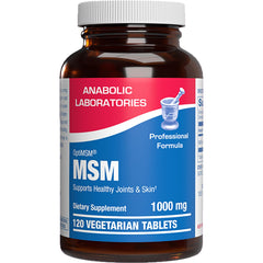 Anabolic Laboratories MSM bottle showing high-strength 1000 mg formula for joint support options.