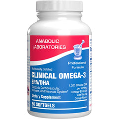 Anabolic Laboratories Omega 3 bottle front view, orange flavor for daily heart and brain support.